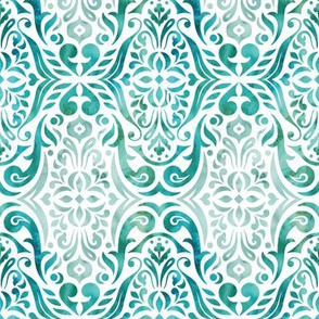 Watercolor damask - caribbean seas - small scale