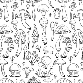   Print with funny colorful mushrooms in the forest.