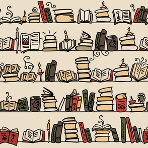 Books on shelves, library. Print for book lovers