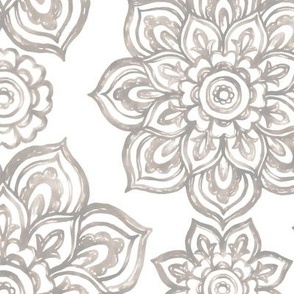 Watercolor Floral Medallion - Taupe