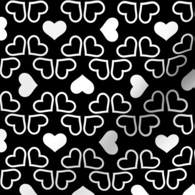 Black & White Hearts with Black Background