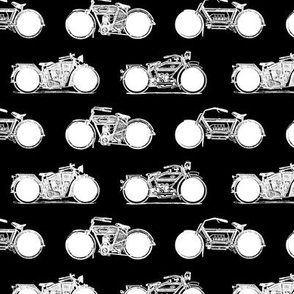 B&W Motorcycles with Dot Pattern on Black Background