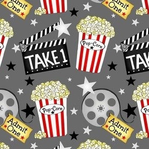 VIP Movie Night / Theater Pop-Corn  Med Small.  starry back on Grey  
