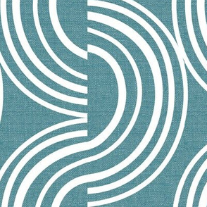 Wander - Geometric Stripe Textured Malibu Teal White Large Scale