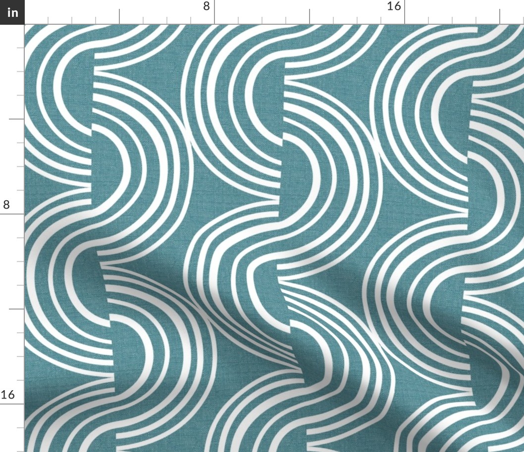 Wander - Geometric Stripe Textured Malibu Teal White Large Scale