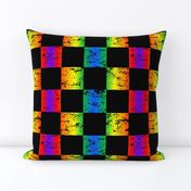 rainbow and black distressed checkerboard