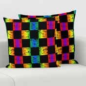 rainbow and black distressed checkerboard