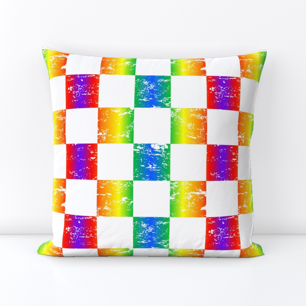 rainbow and white distressed checkerboard