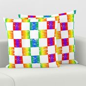 rainbow and white distressed checkerboard