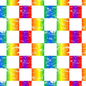 rainbow and white distressed checkerboard