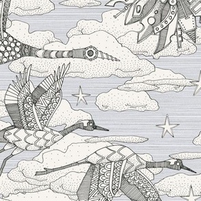 steampunk crane toile lavender