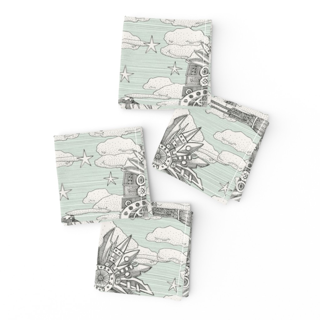 steampunk crane toile mint