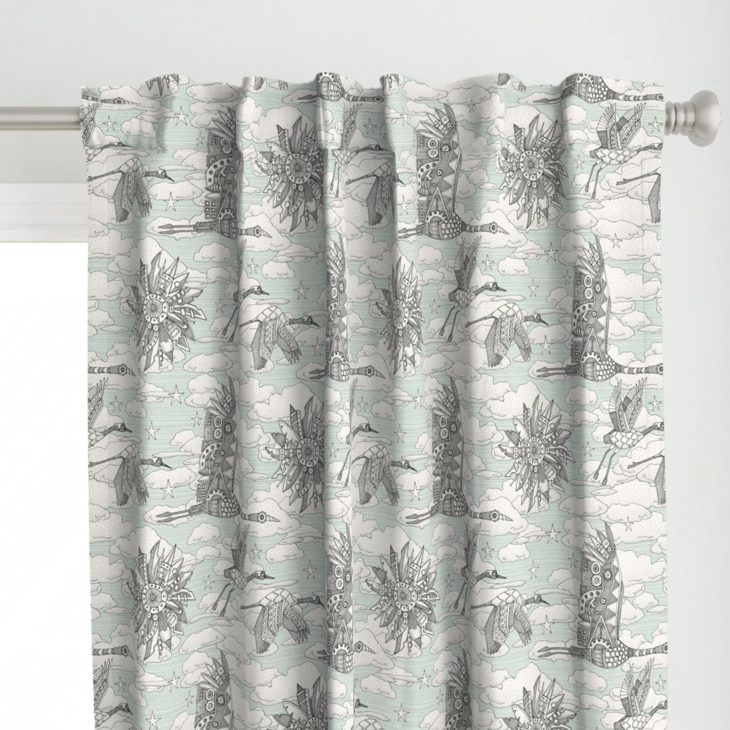 steampunk crane toile mint