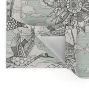 steampunk crane toile mint