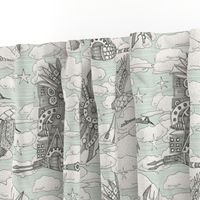 steampunk crane toile mint