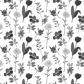 Spring Garden Chintz - greyscale on white, medium 