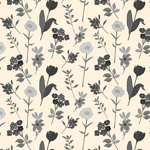 Spring Garden Chintz - greyscale on cream, medium 