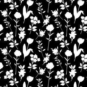 Spring Garden on Chintz - White on black, medium 