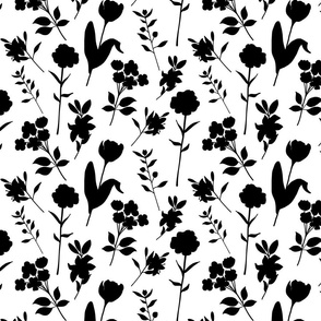 Spring Garden Chintz - black on white, medium 