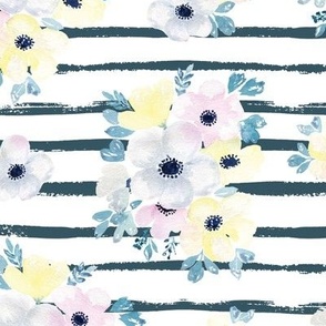 watercolor flowers and blue brushstrokes