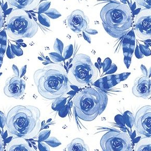 blue watercolor flowers roses