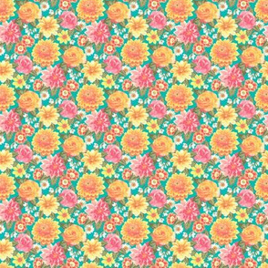 Summer Colourful Floral Flowers on Green Tiny Small