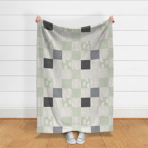 rotated - sage green cheater quilt wholecloth - gender neutral nursery