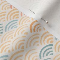 Ocean Waves Block Print Pattern (xl scale) | Ocean fabric, surf fabric, rainbow fabric, boho print for coastal decor, beach wrap.