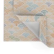 Ocean Waves Block Print Pattern (xl scale) | Ocean fabric, surf fabric, rainbow fabric, boho print for coastal decor, beach wrap.