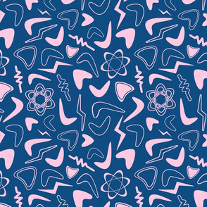 atomic shapes pastel pink on classic blue