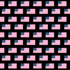 pink american flag fabric - black