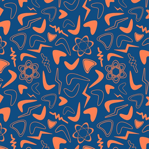 atomic shapes orange on classic blue