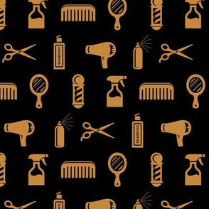 Salon & Barber Hairdresser Pattern in Gold with Black Background