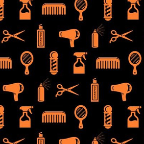 Salon & Barber Hairdresser Pattern in Orange with Black Background