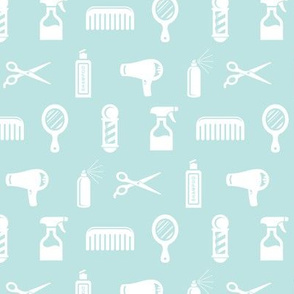 Salon & Barber Hairdresser Pattern in White with Ice Blue Background