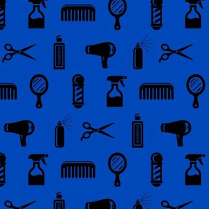 Salon & Barber Hairdresser Pattern in Black with Cobalt Blue Background