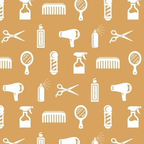 Salon & Barber Hairdresser Pattern in White with Light Gold Background