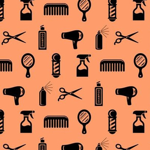 Salon & Barber Hairdresser Pattern in Black with Tangerine Orange Background