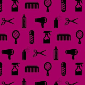 Salon & Barber Hairdresser Pattern in Black with Lipstick Pink Background
