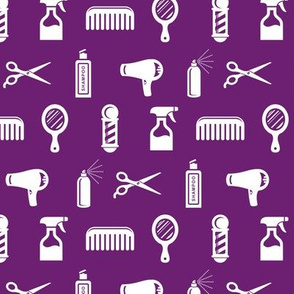 Salon & Barber Hairdresser Pattern in White with Violet Purple Background