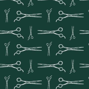Hair Cutting Shears in White with Dark Sea Green Background