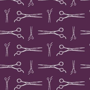 Hair Cutting Shears in White with Wine Purple Background