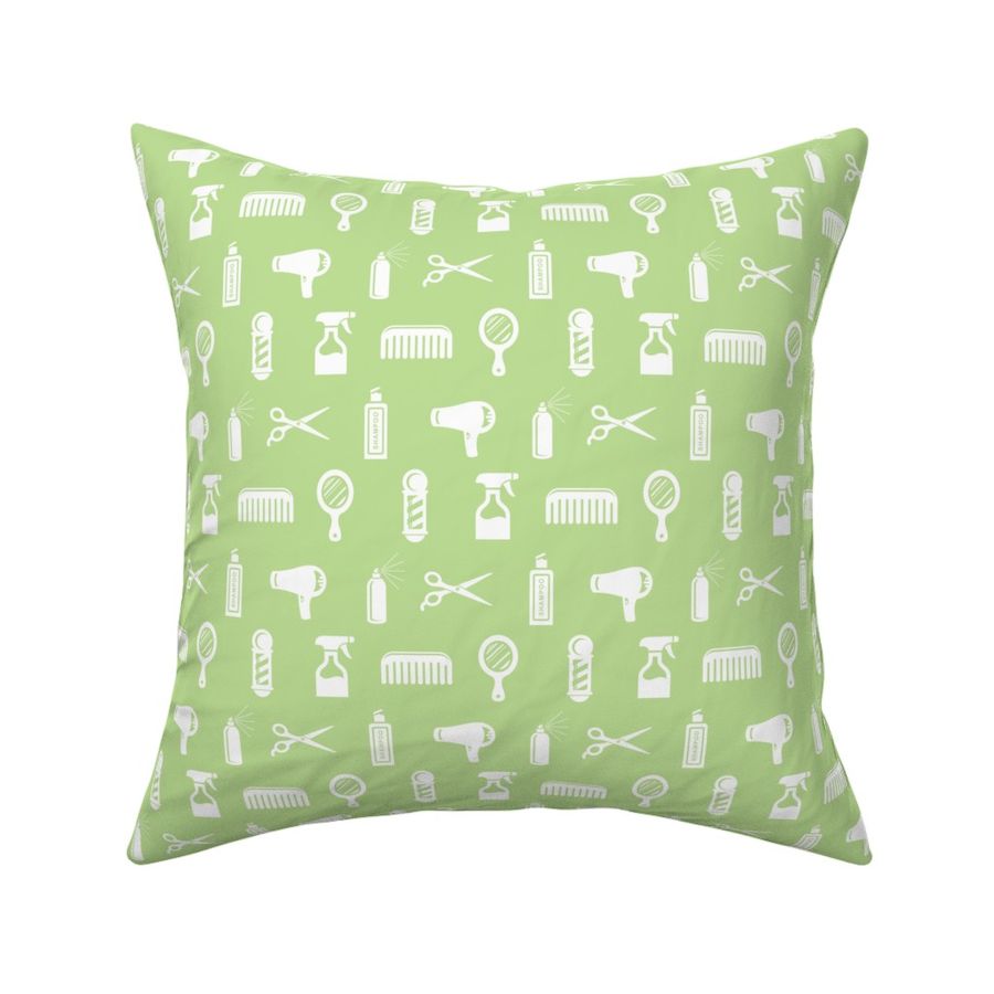 Salon & Barber Hairdresser Pattern in White with Soft Green Background