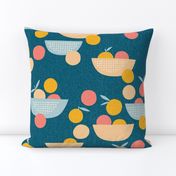 Bowl of Oranges, Peaches, and Pinks - deep teal