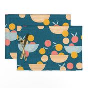 Bowl of Oranges, Peaches, and Pinks - deep teal