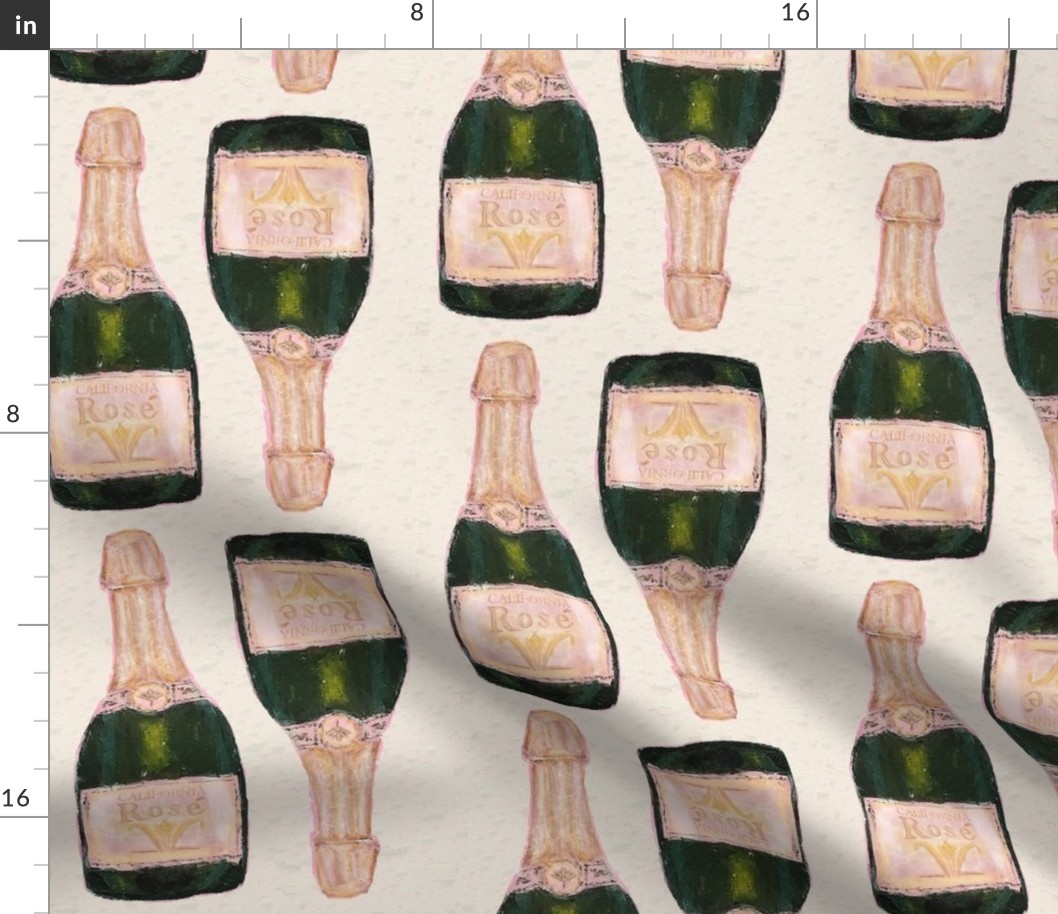 champagne rose bottles - half drop repeat approx 8.5 inch bottles