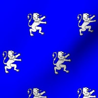 Azure, a lion rampant contourny argent