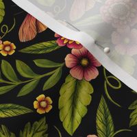 Dark Moths & Flowers - Moody Floral Pattern