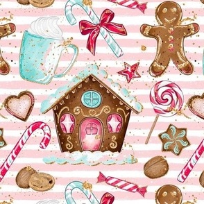 Gingerbread house cookies Pink stripe  candy Christmas 