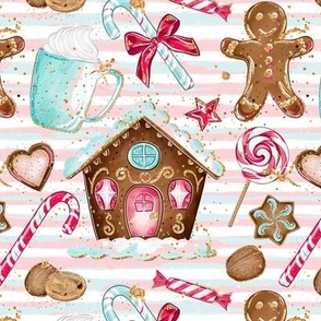 Gingerbread house cookies Pink/Blue Stripe candy 